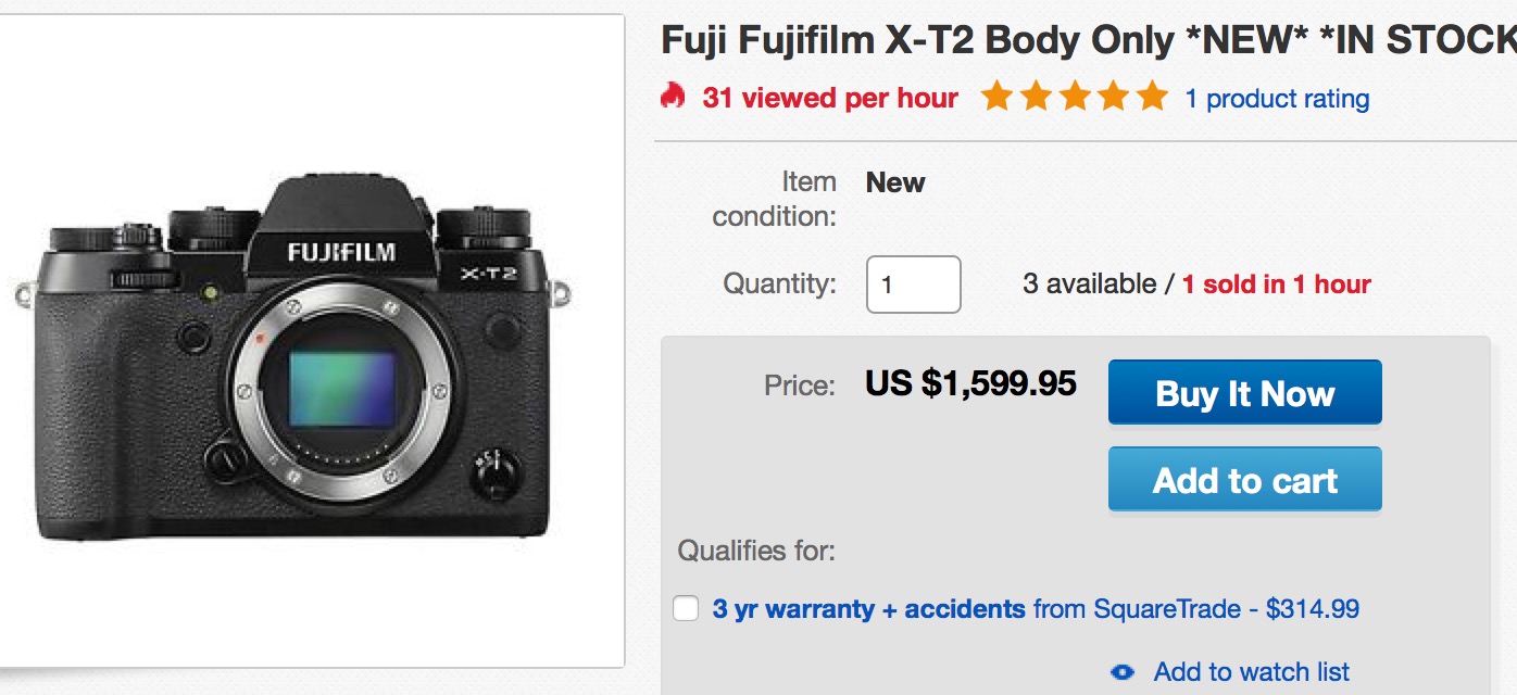 Fujifilm X-T2 In Stock at eBayUS - Only 3 Left - Fuji Rumors