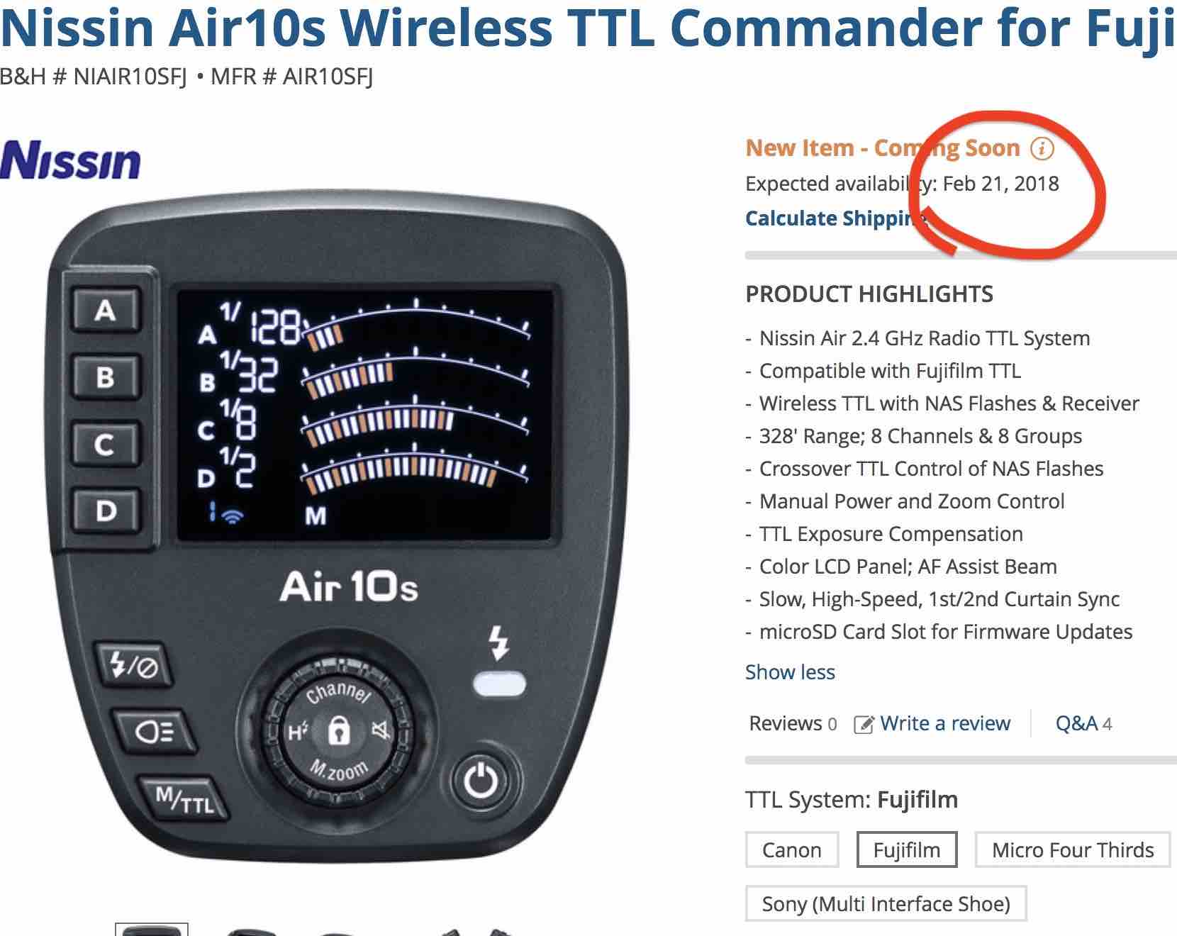 Nissin Air10s Wireless TTL Commander for Fujifilm Cameras