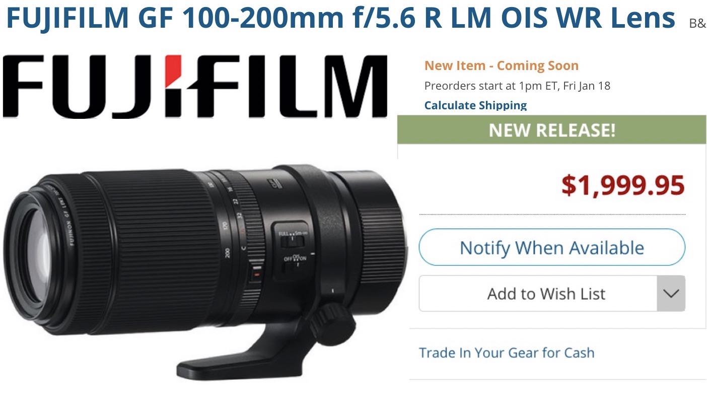 Fujifilm releases FUJINON GF 100-200mmF5.6 R LM OIS WR - Fuji Rumors