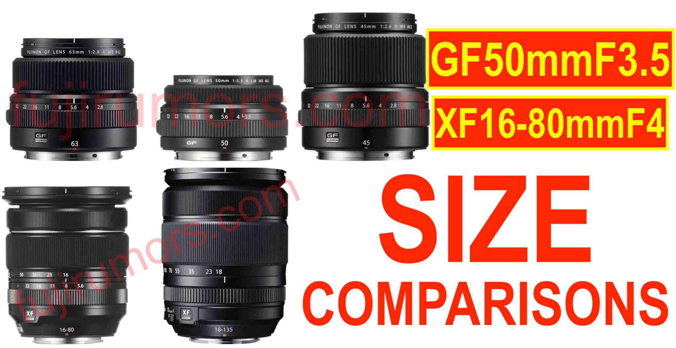 Size Comparison Fujinon Xf 16 80mmf4 Vs Xf 18 135 Xf16 55 And Gf50mmf3 5 Vs Gf63 Gf45 Fuji Rumors