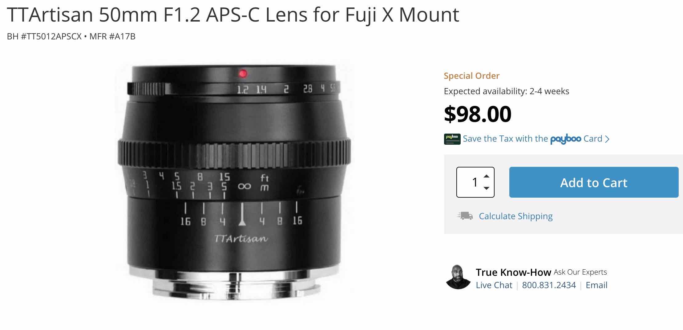 TTartisan 50mm f/1.2 for Fujifilm X Announced - Fuji Rumors