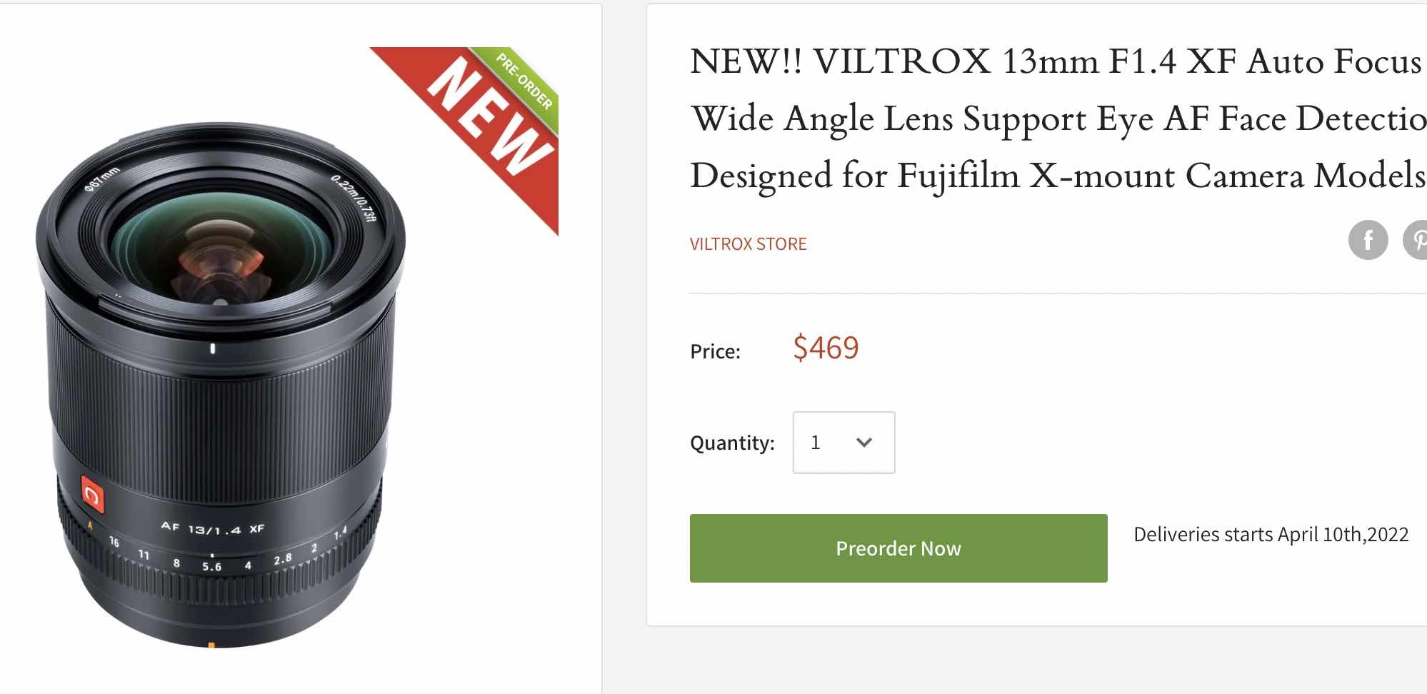 Viltrox AF 13mm f/1.4 XF Lens for Fujifilm x
