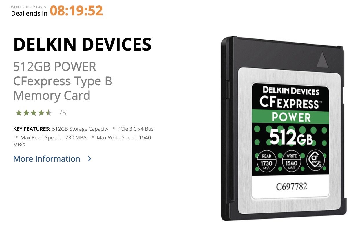 Massive Rebate on 512GB Delkin CFexpress Type B Card for