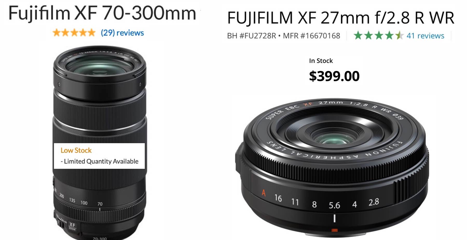 IN STOCK: Fujinon XF27mmF2.8 R WR and XF70-300mmF4-5.6 (Only 2+